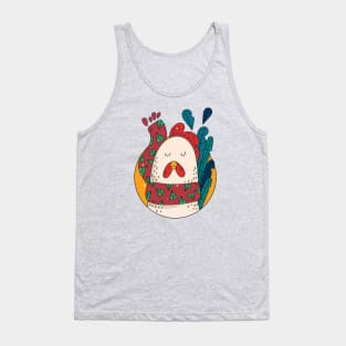 Cute Christmas Chicken Illustration // Festive Animal Cartoon Tank Top